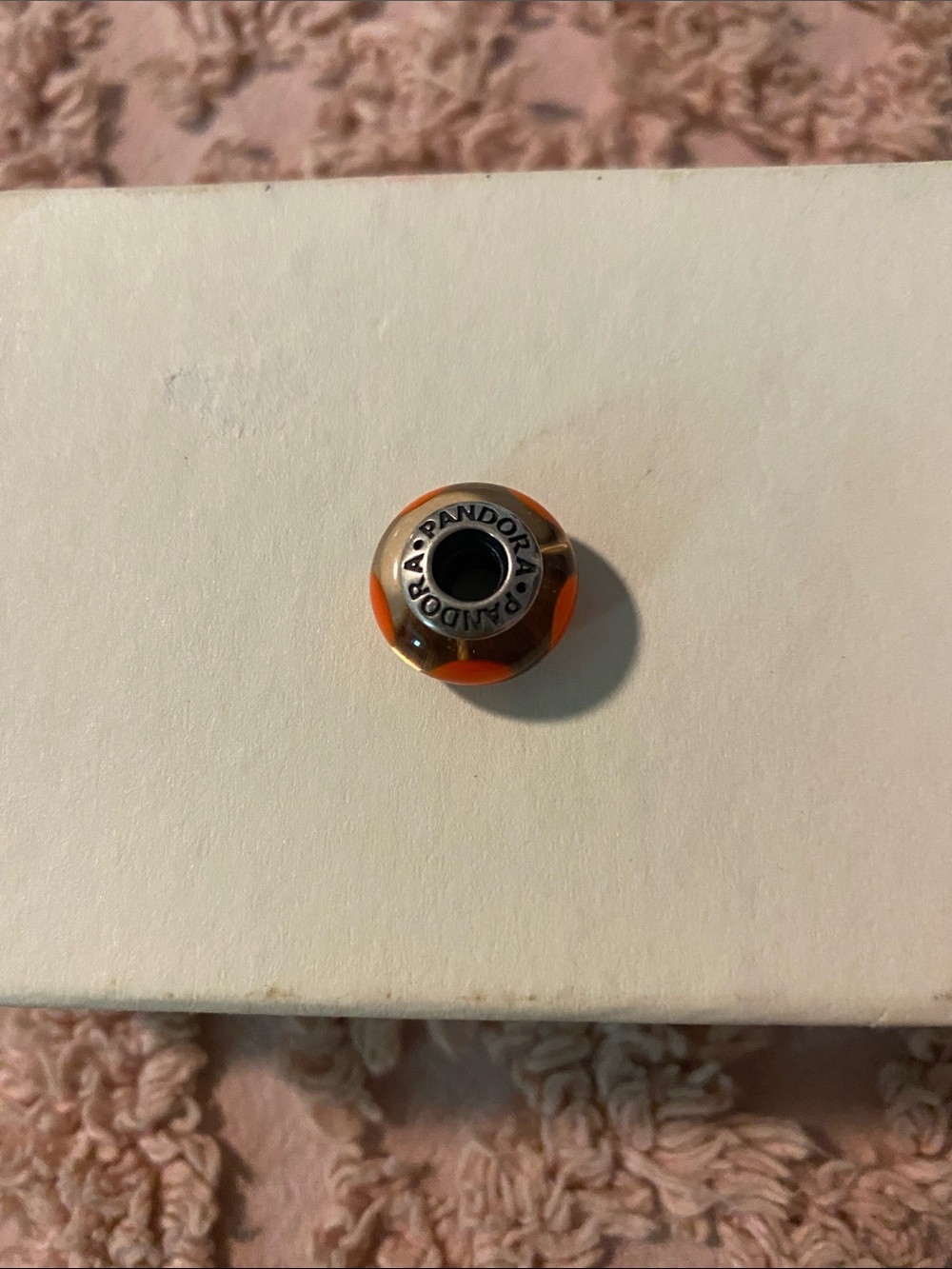 Pandora Orange and Silver Swirl Murano Glass Charm